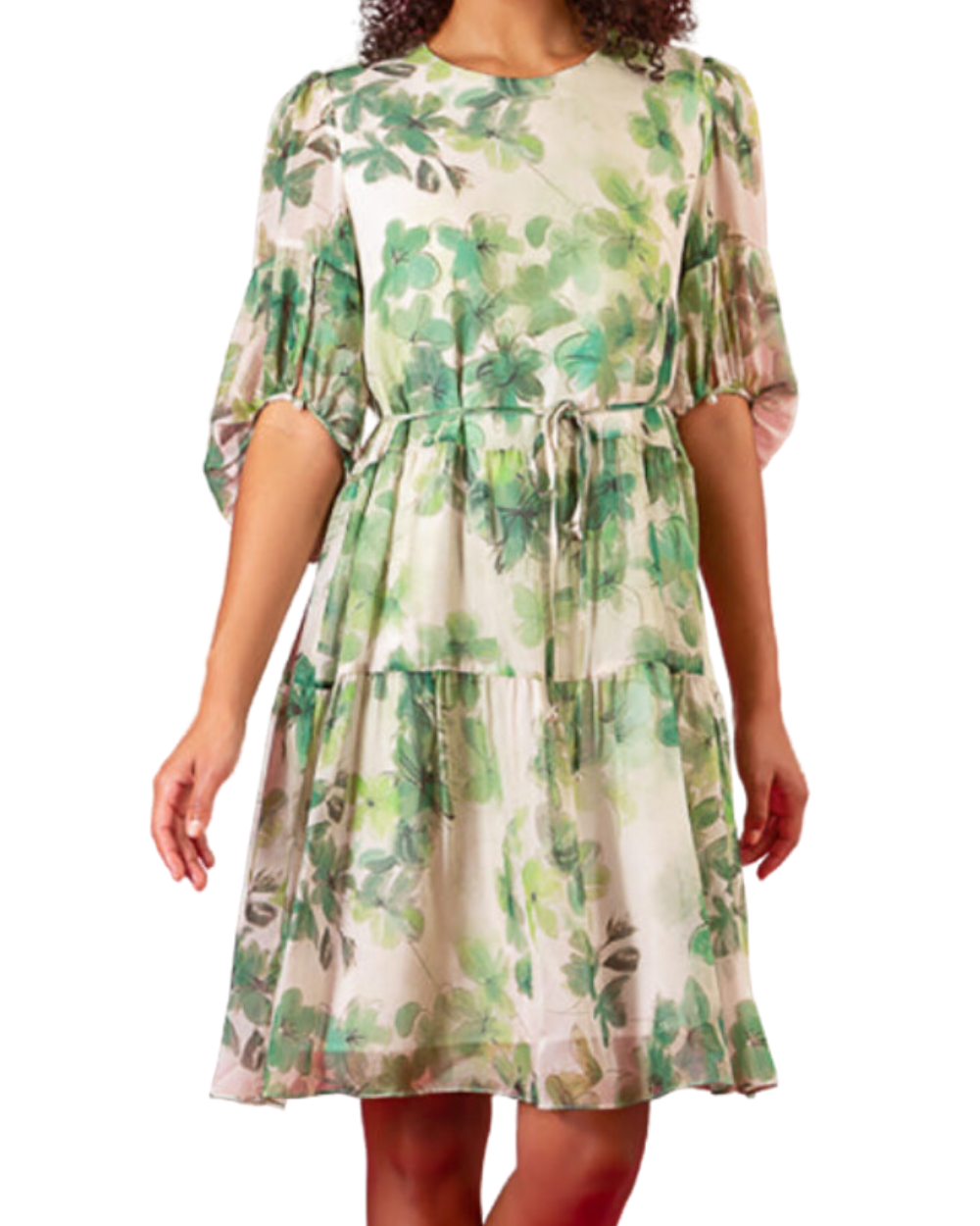 Green Floral Silk Dress-50% OFF