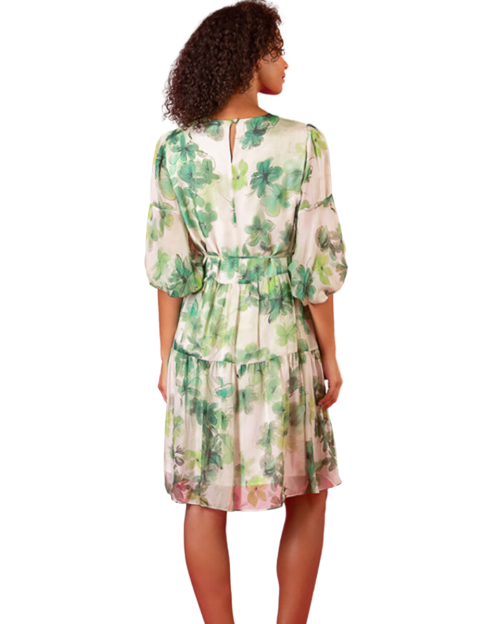Green Floral Silk Dress
