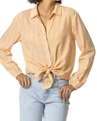 Yellow Striped Button Front Shirt-50% OFF