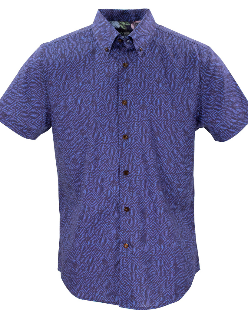 Navy Hex Short Sleeve Shirt-Large Only
