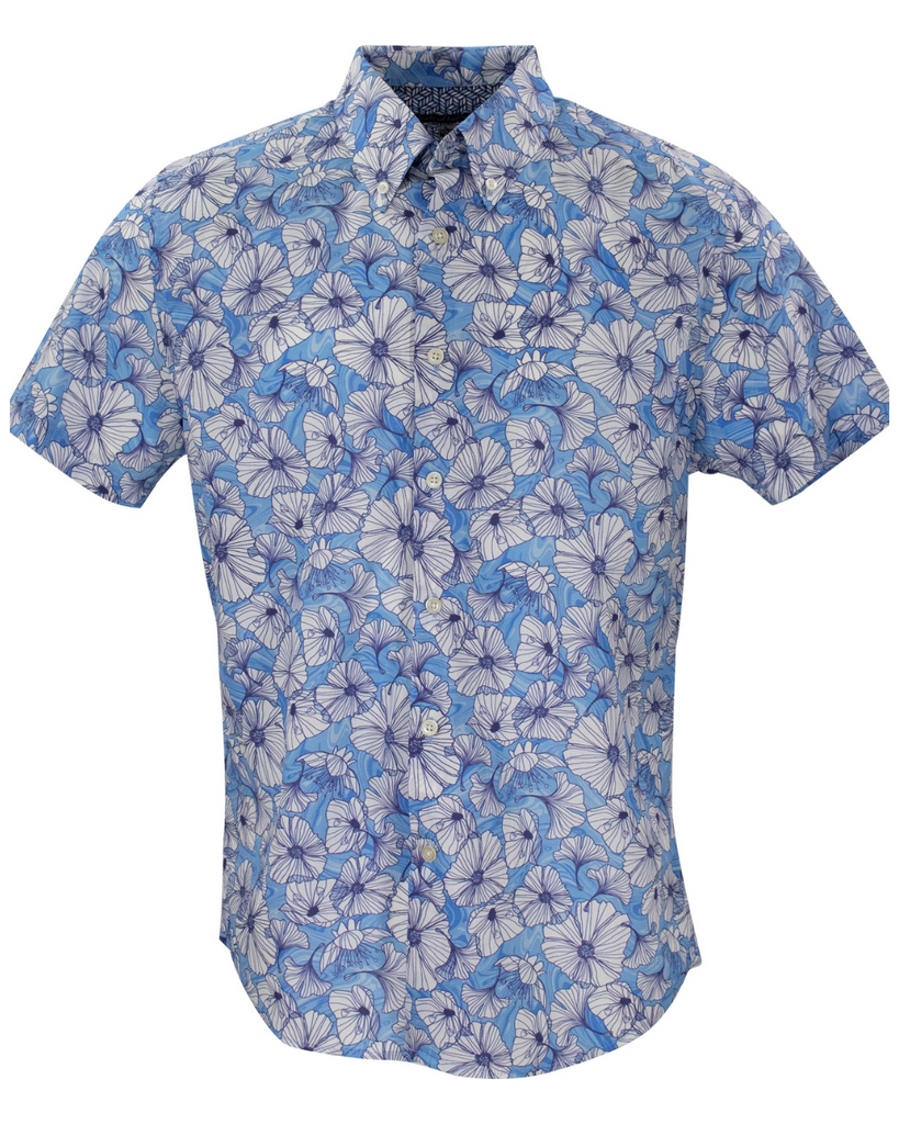 Blue Marble Floral Short Sleeve Shirt-50% OFF