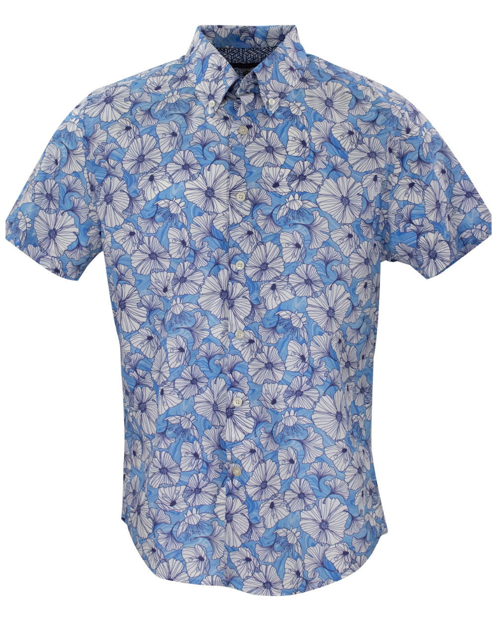Blue Marble Floral Short Sleeve Shirt-50% OFF