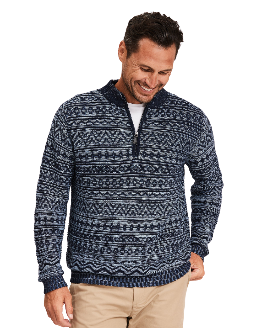 Cotton 1/4 Zip Pattern Sweater