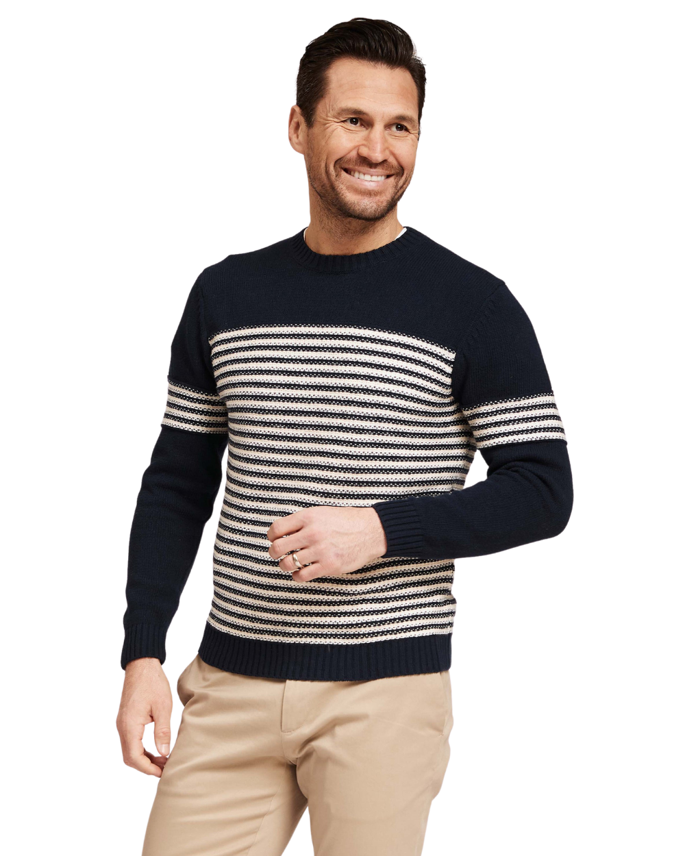 Textured Stripe Cotton Crewneck Sweater