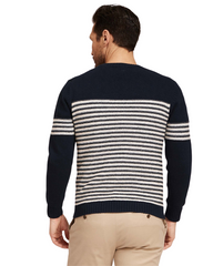 Textured Stripe Cotton Crewneck Sweater-50% OFF