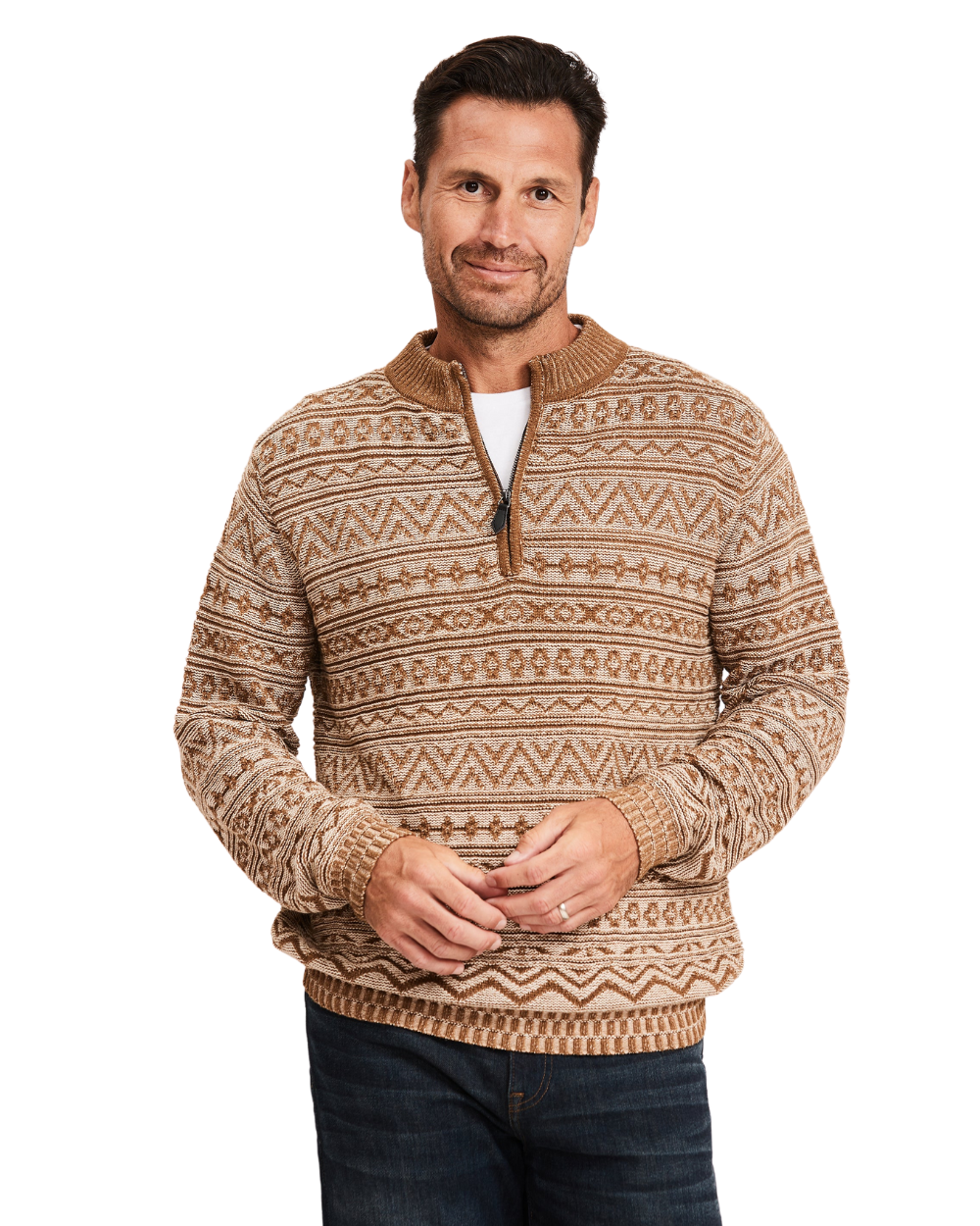 Cotton 1/4 Zip Pattern Sweater